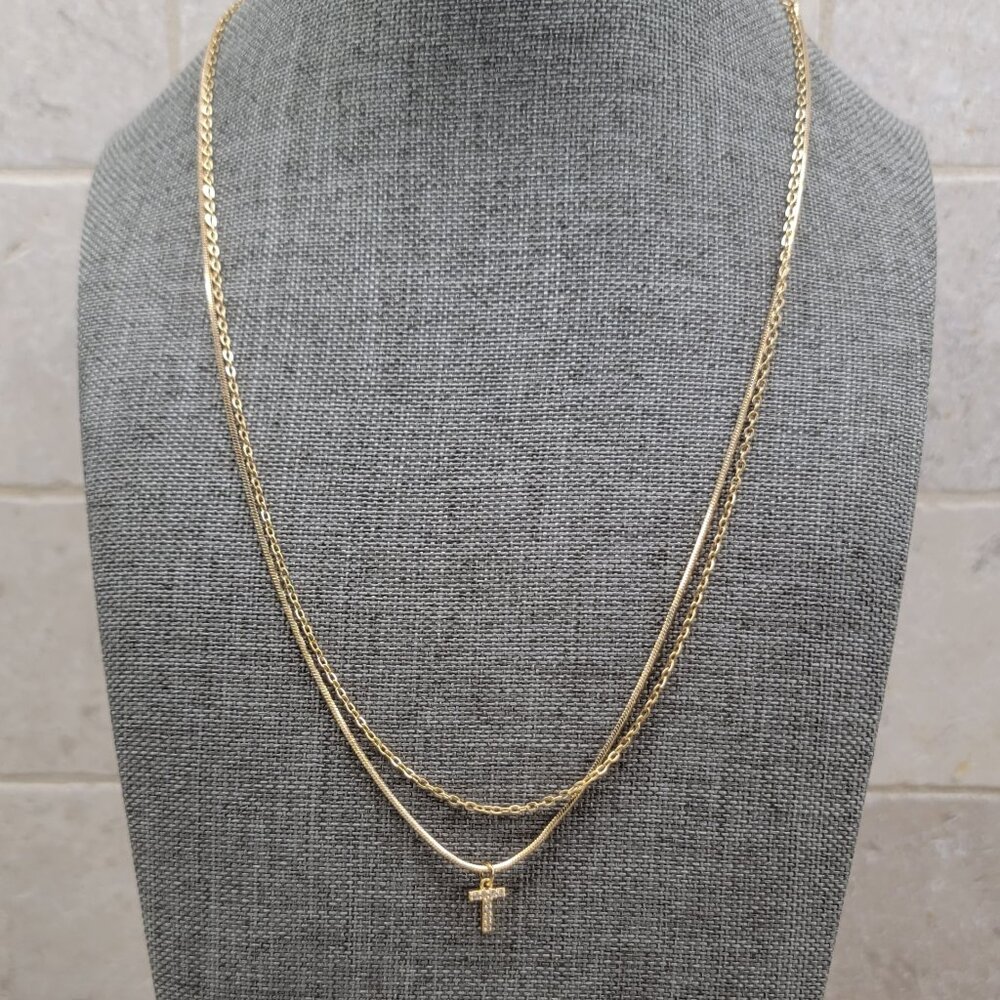 Lovisa Gold-Plated Cubic Zirconia "T" Dual Chain Necklace **19 in.**